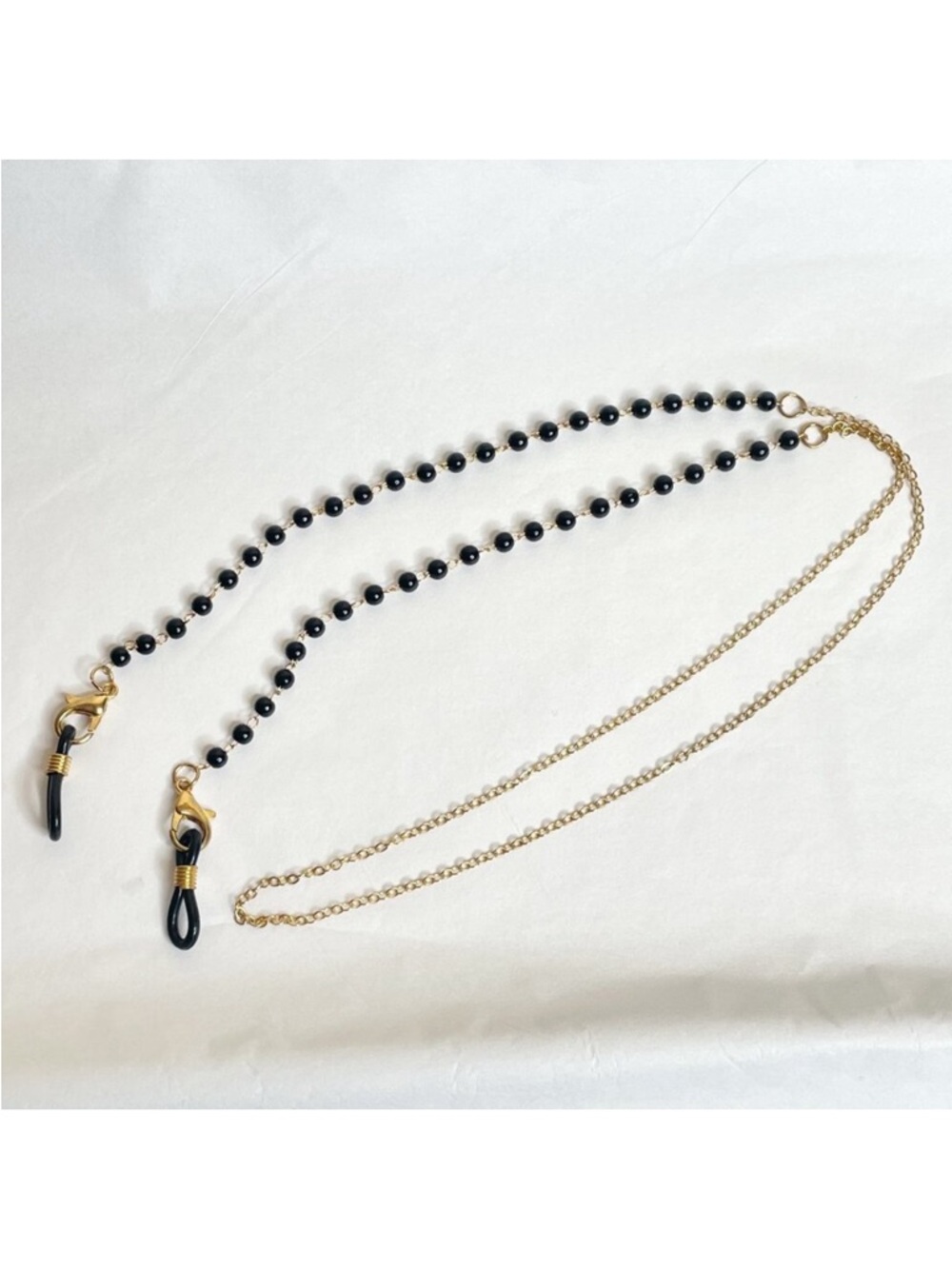 Eyeglass Holder Chain Black Beaded & Gold